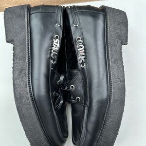 STAUD BLACK LEATHER SHEARLING CHUNKY  LOAFERS